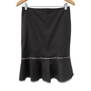 Ana Capri Sequin Beaded Lace Flounce Hem Skirt Womens M Black Cotton Blend NEW